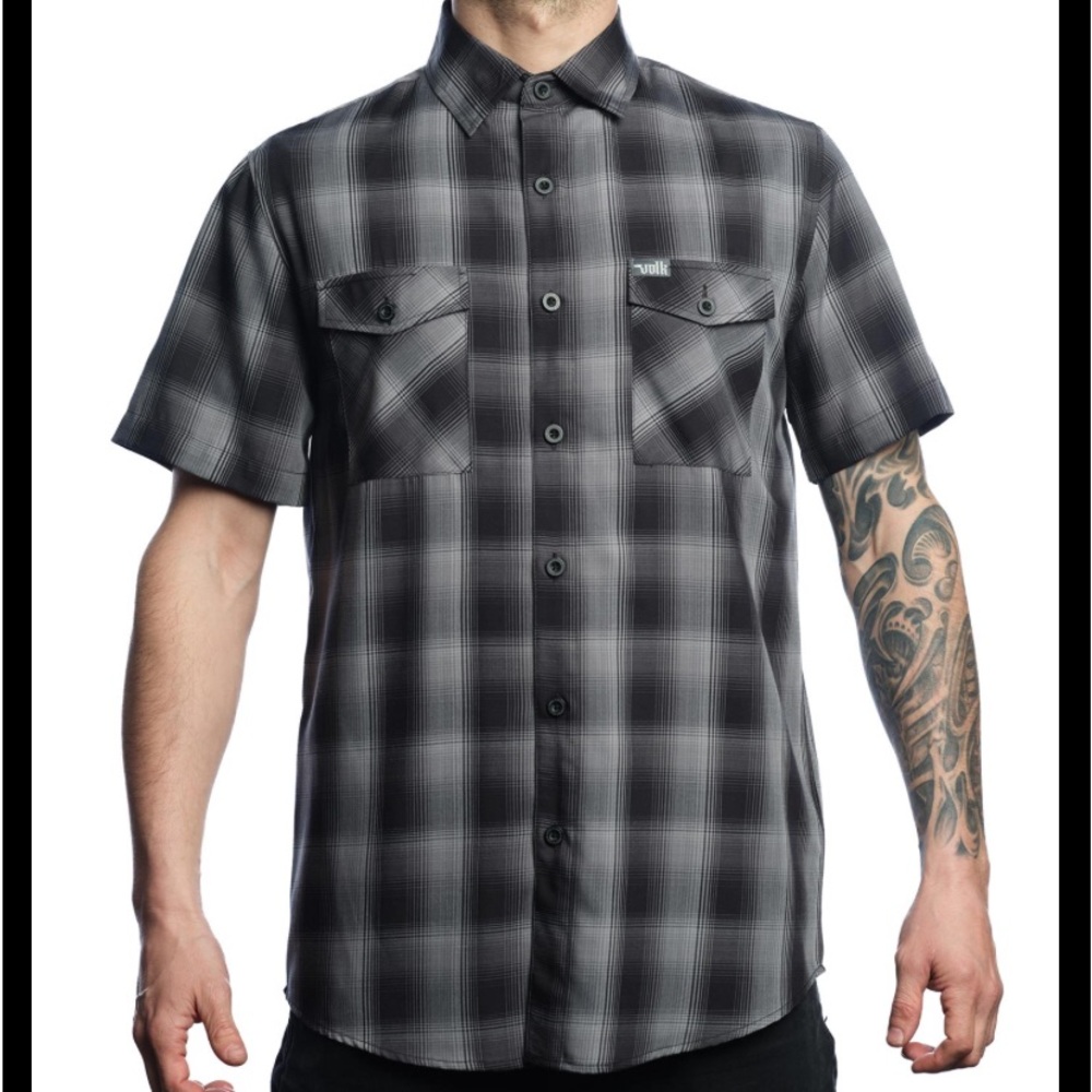 Dixxon The Cruz Black and Gray Plaid Bamboo Short Sleeve Shirt